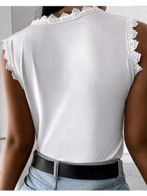 Street Loose Solid Colour Round Neck Sleeveless Lace Camisole - Image 2