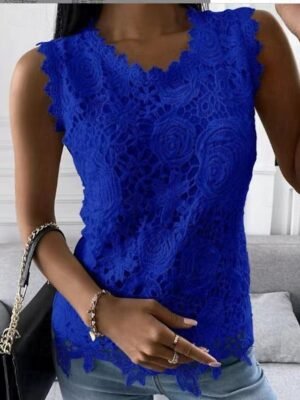 Street Loose Solid Colour Round Neck Sleeveless Lace Camisole - Image 6