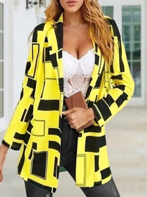 Street Regular Fit Geometric Turndown Long Sleeve Blazer - Image 3