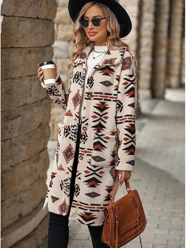 Street Regular Geometric Long Sleeve Regular Coat - Image 1
