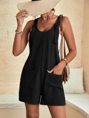 Street Regular Solid Crew Neck Sleeveless Summer Jumpsuit - Image 15