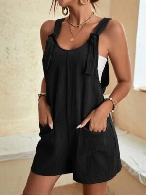 Street Regular Solid Crew Neck Sleeveless Summer Jumpsuit - Image 2