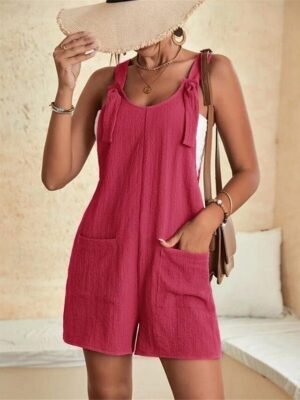 Street Regular Solid Crew Neck Sleeveless Summer Jumpsuit - Image 6