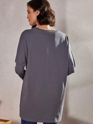 Street Regular Solid Round Neck Short Sleeve Tunic Top - Image 4