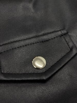 Street Regular Solid Turndown Long Sleeve Short Faux Leather Jacket - Image 6