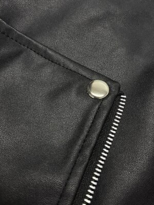 Street Regular Solid Turndown Long Sleeve Short Faux Leather Jacket - Image 7