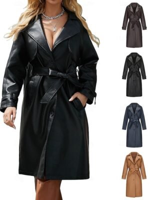 Street Style Regular Fit Plain Turndown Long Sleeve Long Coat - Image 1
