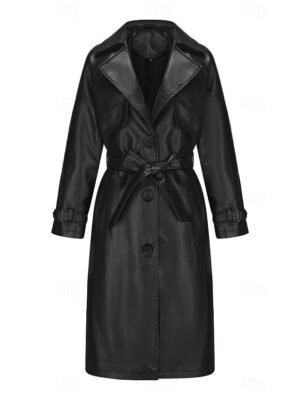 Street Style Regular Fit Plain Turndown Long Sleeve Long Coat - Image 19