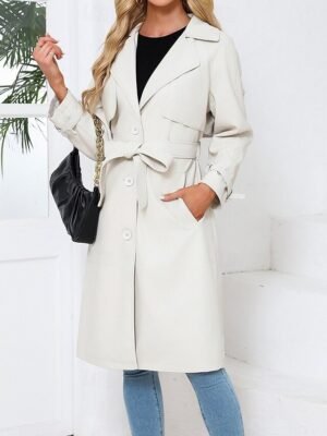 Street Style Regular Fit Plain Turndown Long Sleeve Long Coat - Image 2
