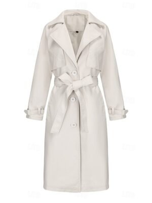 Street Style Regular Fit Plain Turndown Long Sleeve Long Coat - Image 22