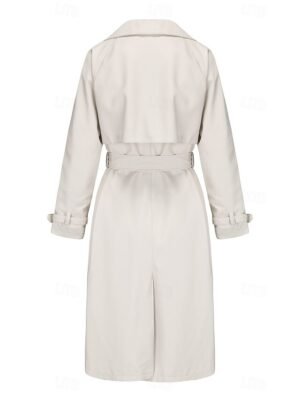 Street Style Regular Fit Plain Turndown Long Sleeve Long Coat - Image 24