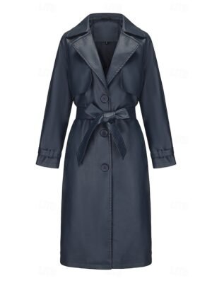 Street Style Regular Fit Plain Turndown Long Sleeve Long Coat - Image 25