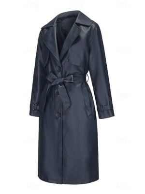 Street Style Regular Fit Plain Turndown Long Sleeve Long Coat - Image 26