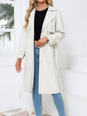 Street Style Regular Fit Plain Turndown Long Sleeve Long Coat - Image 4