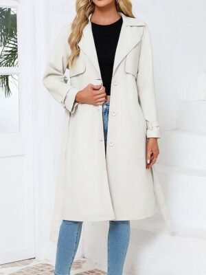 Street Style Regular Fit Plain Turndown Long Sleeve Long Coat - Image 5