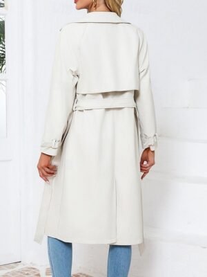 Street Style Regular Fit Plain Turndown Long Sleeve Long Coat - Image 6