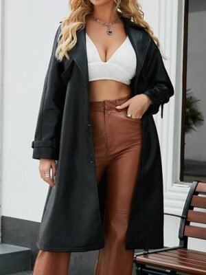 Street Style Regular Fit Plain Turndown Long Sleeve Long Coat - Image 7