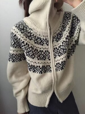 Streetwear Casual Geometric Turtleneck Knitted Long Sleeve Regular Sweater - Image 2
