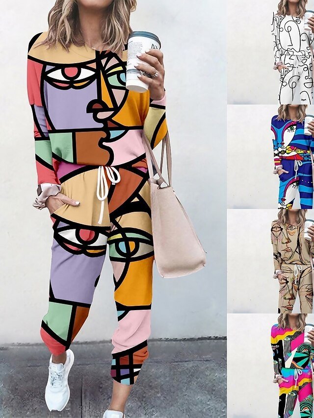 Streetwear Casual Graphic Crew Neck Long Sleeve Tracksuit Set - Image 1