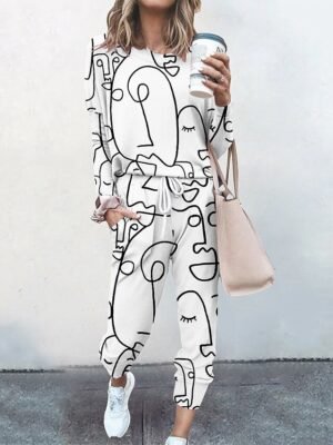 Streetwear Casual Graphic Crew Neck Long Sleeve Tracksuit Set - Image 3