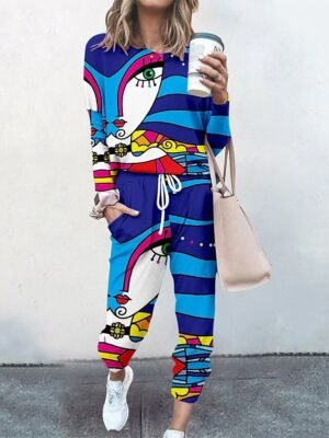 Streetwear Casual Graphic Crew Neck Long Sleeve Tracksuit Set - Image 5