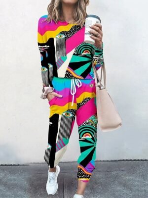 Streetwear Casual Graphic Crew Neck Long Sleeve Tracksuit Set - Image 6