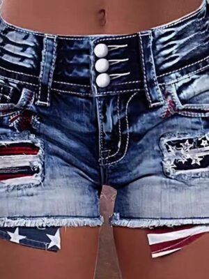 Streetwear Casual Natural Flower Pocket Denim Shorts - Image 1