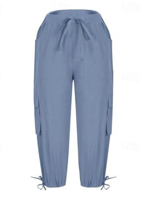 Streetwear Casual Plain Elastic Waist Calf-Length Cargo Pants - Image 10