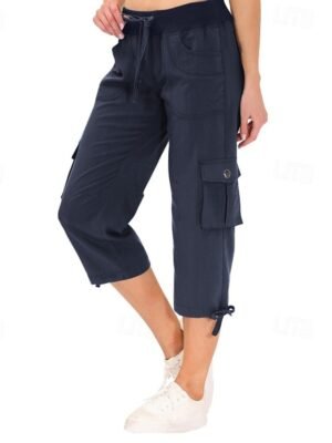 Streetwear Casual Plain Elastic Waist Calf-Length Cargo Pants - Image 16