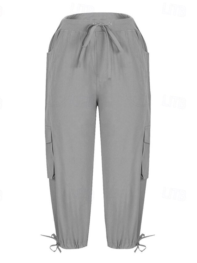 Streetwear Casual Plain Elastic Waist Calf-Length Cargo Pants - Image 2