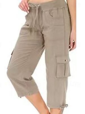 Streetwear Casual Plain Elastic Waist Calf-Length Cargo Pants - Image 20
