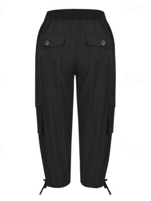 Streetwear Casual Plain Elastic Waist Calf-Length Cargo Pants - Image 6