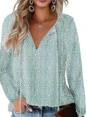 Streetwear Casual Regular Leopard Polka Dot V Neck Long Sleeve Blouse - Image 2