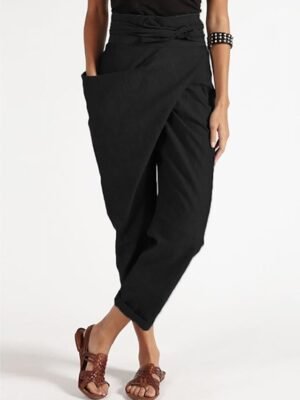 Streetwear Casual Slim Solid Mid Waist Ankle-Length Trousers - Image 3