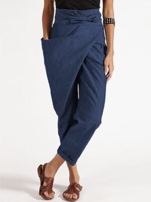Streetwear Casual Slim Solid Mid Waist Ankle-Length Trousers - Image 4
