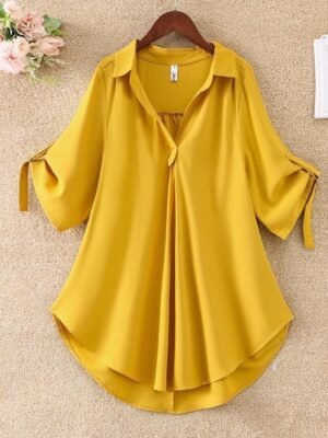Streetwear Casual Solid Shirt Collar Half Sleeve Regular Blouse - Image 1
