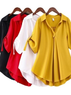 Streetwear Casual Solid Shirt Collar Half Sleeve Regular Blouse - Image 13