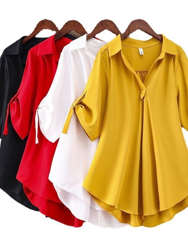 Streetwear Casual Solid Shirt Collar Half Sleeve Regular Blouse - Image 13
