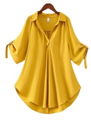 Streetwear Casual Solid Shirt Collar Half Sleeve Regular Blouse - Image 2