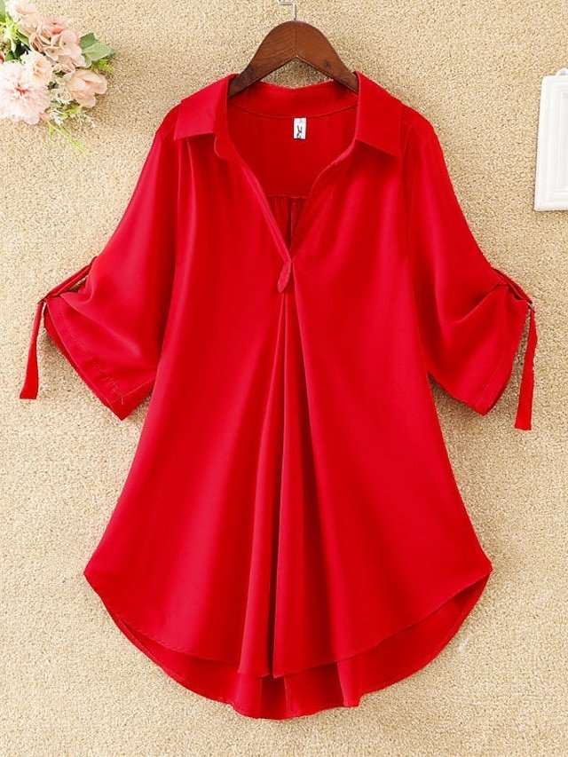 Streetwear Casual Solid Shirt Collar Half Sleeve Regular Blouse - Image 3