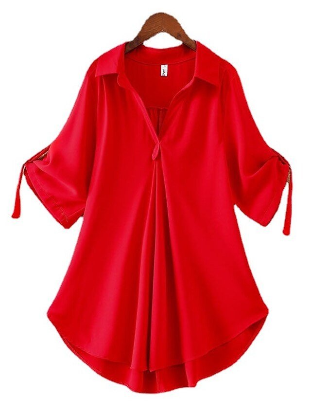 Streetwear Casual Solid Shirt Collar Half Sleeve Regular Blouse - Image 4