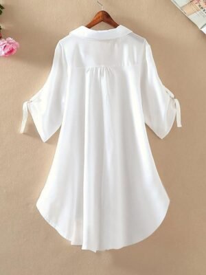 Streetwear Casual Solid Shirt Collar Half Sleeve Regular Blouse - Image 6