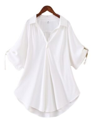 Streetwear Casual Solid Shirt Collar Half Sleeve Regular Blouse - Image 7