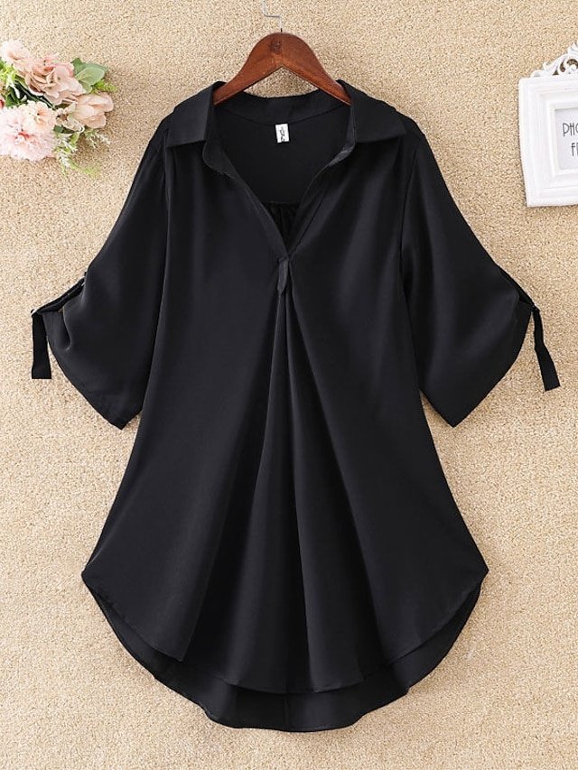 Streetwear Casual Solid Shirt Collar Half Sleeve Regular Blouse - Image 8
