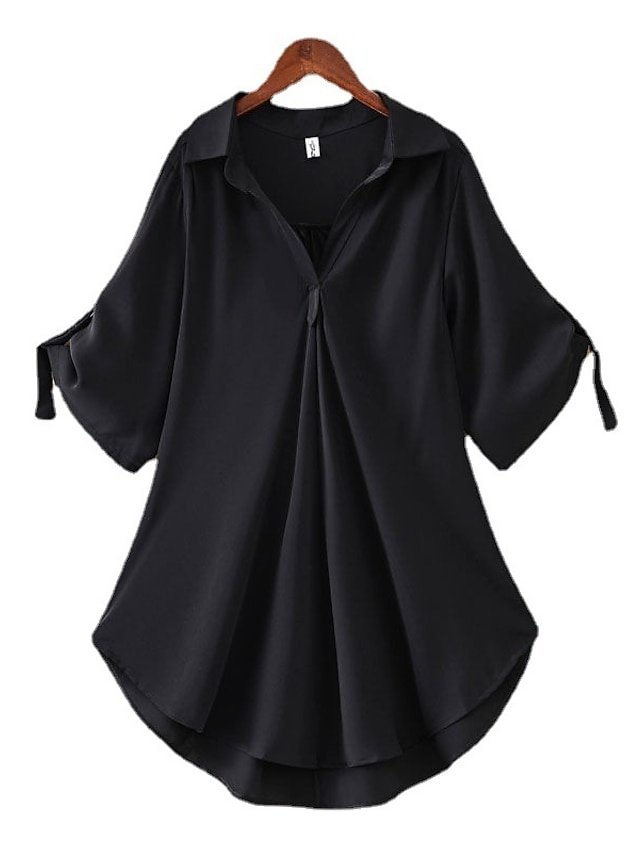 Streetwear Casual Solid Shirt Collar Half Sleeve Regular Blouse - Image 9