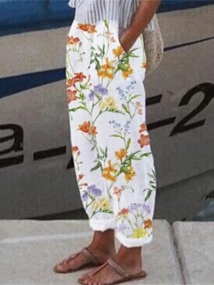 Streetwear Casual Straight Floral High Waist Long Trousers - Image 4