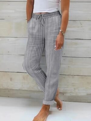 Streetwear Casual Stripe High Waist Long Trousers - Image 3