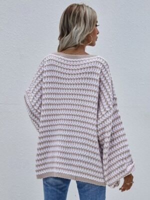 Streetwear Casual Striped Deep V Puff Long Sleeve Top - Image 10