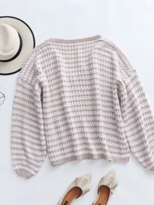 Streetwear Casual Striped Deep V Puff Long Sleeve Top - Image 11