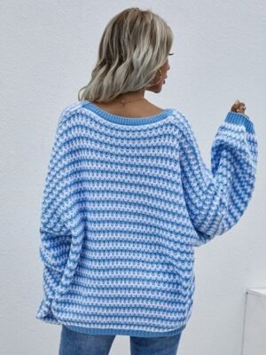 Streetwear Casual Striped Deep V Puff Long Sleeve Top - Image 2